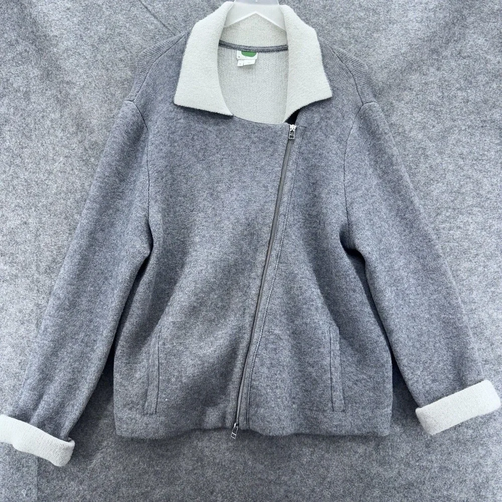 Anthropologie Asymmetric Zip Knit Moto Jacket‎ Sweater Grey Ivory XL